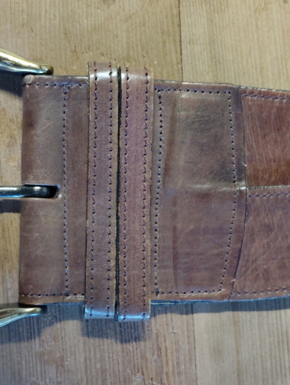 Wide Double Split Strap Brown Calf Skin leather Belt Western Boho Cincher Small - Picture 4 of 13